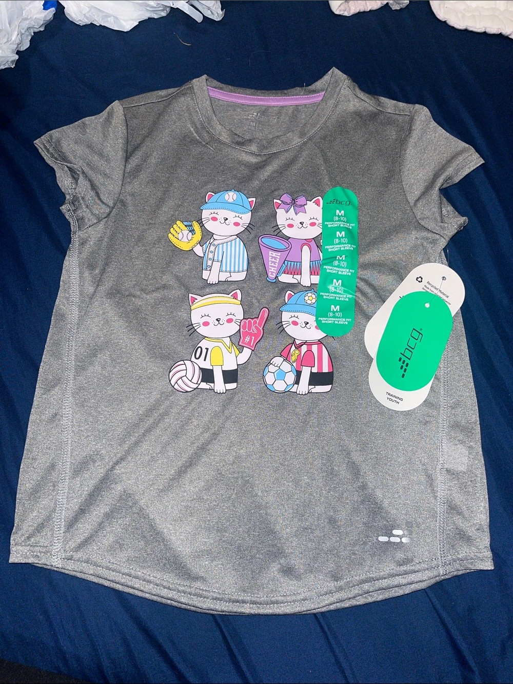 Champion Gray Girls' Short Sleeve Cat Sports Graphic Tee